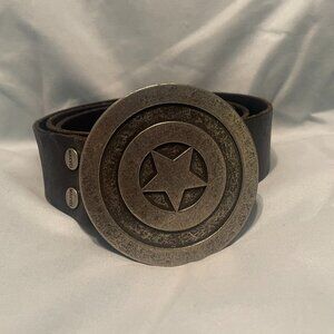 Unisex Captain America Belt w/ Plaque Buckle; Black Genuine Leather Size 32